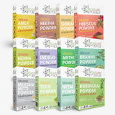 Amla, Reetha, Shikakai, Bhringraj Hibiscus, Methi, Henna, Indigo, Neem, Brahmi, Multani Mitti, Tulsi Powder with IRON BOWL (Combo pack of 12) (2400g)